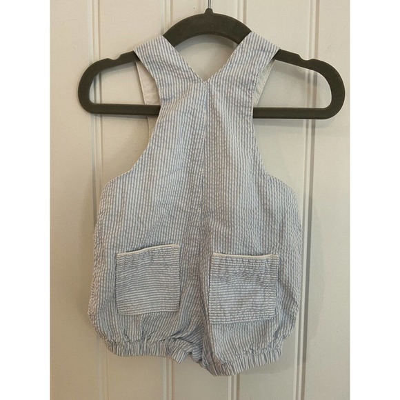 Kitestrings By Hartstrings Blue Seersucker Romper Size 3-6M - Picture 2 of 3